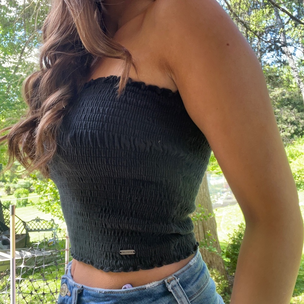 Black Smocked Sleeveless Crop Top from Hollister